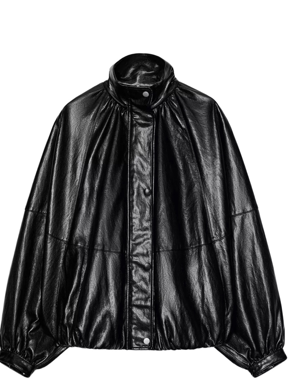 ZARA ZW Collection Faux Leather Bomber Jacket Black L NWT